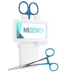 Migenic 6 cm hvit + navnskilt + saks + pinsett