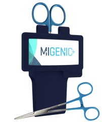 Migenic 6 cm Dark Blue + name tag + scissors, forceps