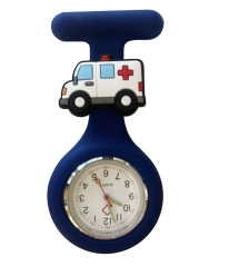 Silikonklokke. Blå med ambulanse motiv