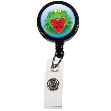 Fashionable Retracteze™ ID badge holders-"Love a nurse" Frog